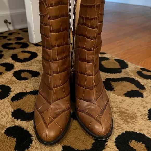 Dear Frances Brown Croc-Embossed Ankle Boots