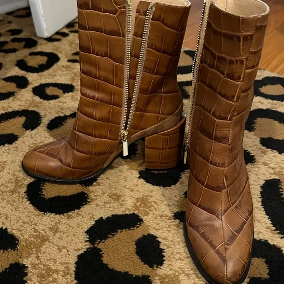 Dear Frances Brown Croc-Embossed Ankle Boots