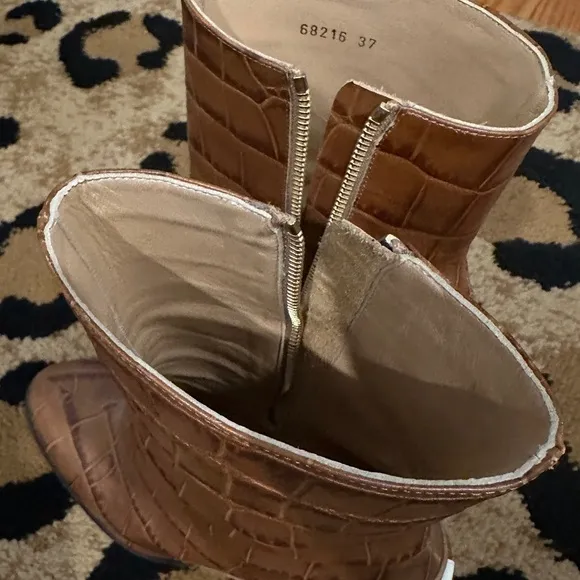 Dear Frances Brown Croc-Embossed Ankle Boots