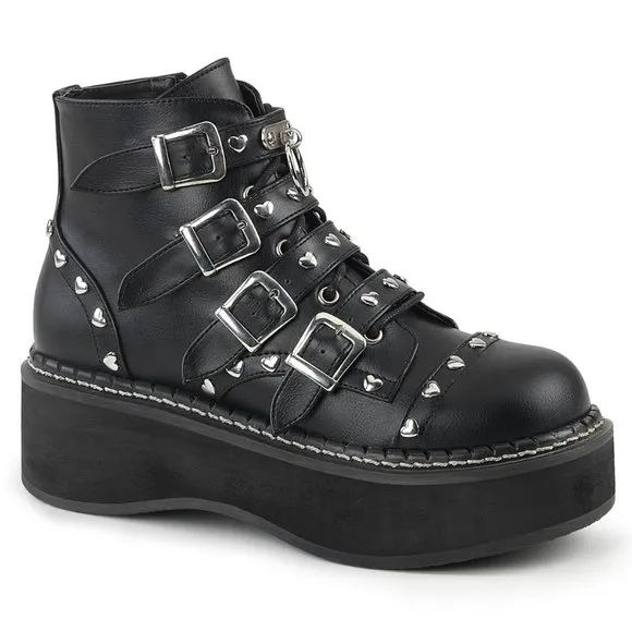 Demonia Emily 315 Black Buckled Platform Boots