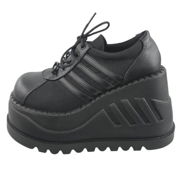 Demonia Womens Black Faux Leather Vegan Stomp-08 Lace Up Platform Shoes Size 7.5