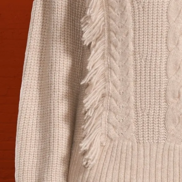DESIGN 365 Cable-Knit Dropped-Shoulder Sweater w/Fringe Trim