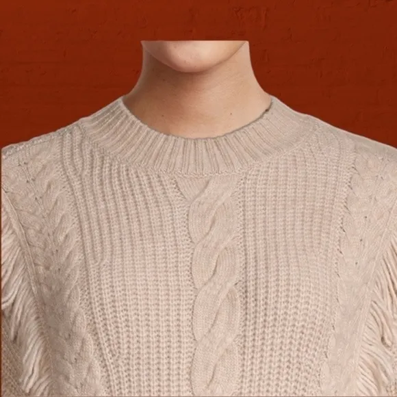 DESIGN 365 Cable-Knit Dropped-Shoulder Sweater w/Fringe Trim