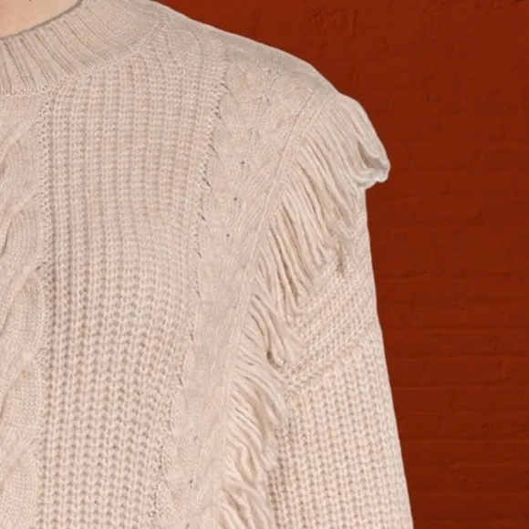 DESIGN 365 Cable-Knit Dropped-Shoulder Sweater w/Fringe Trim