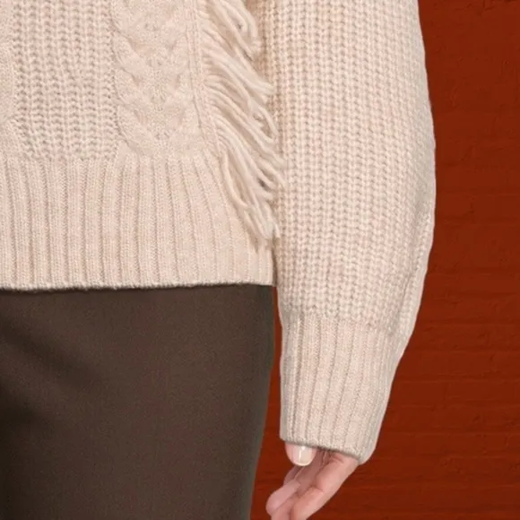 DESIGN 365 Cable-Knit Dropped-Shoulder Sweater w/Fringe Trim
