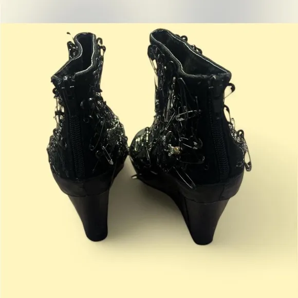 Designer Black Wedge Heels with amazing charm detailing. RARE