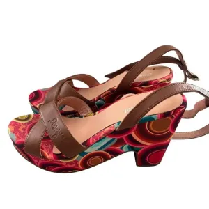 Desigual Wedge Sandals 70s Circles Bright Colorful Funky 37