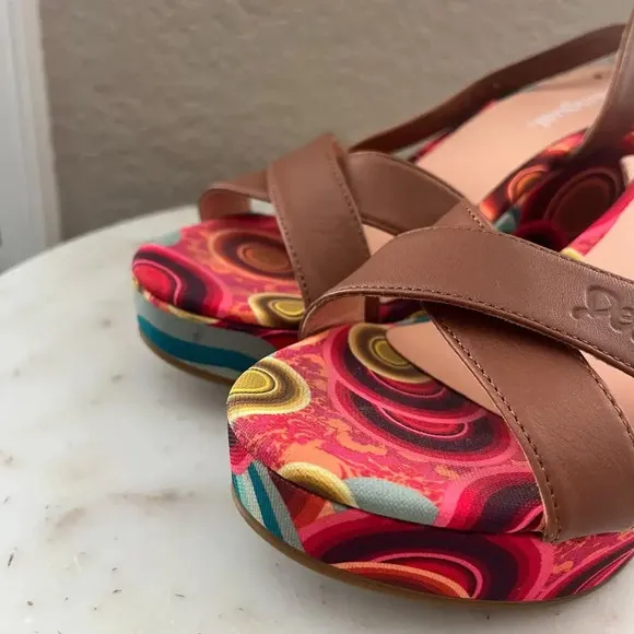 Desigual Wedge Sandals 70s Circles Bright Colorful Funky 37
