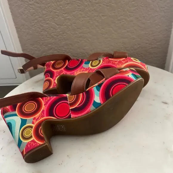 Desigual Wedge Sandals 70s Circles Bright Colorful Funky 37