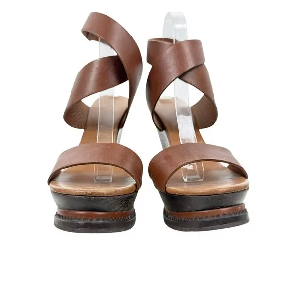 Diane Von Furstenberg Omni Ankle Wrap Platform Wedge Sandals Brown Size 9.5