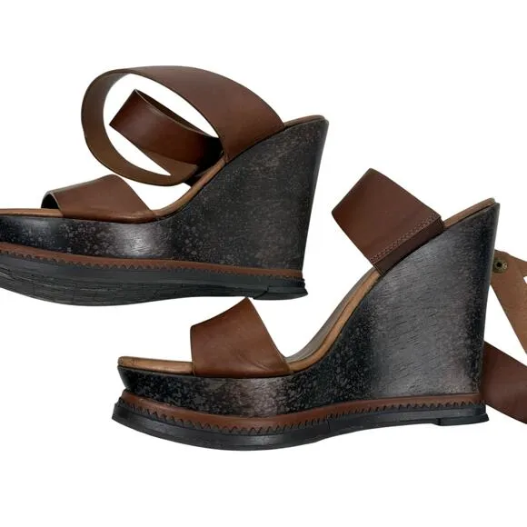 Diane Von Furstenberg Omni Ankle Wrap Platform Wedge Sandals Brown Size 9.5