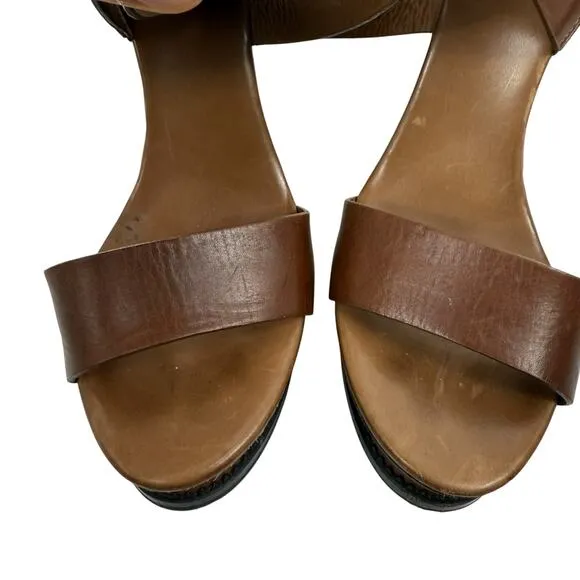 Diane Von Furstenberg Omni Ankle Wrap Platform Wedge Sandals Brown Size 9.5