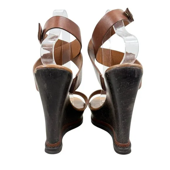 Diane Von Furstenberg Omni Ankle Wrap Platform Wedge Sandals Brown Size 9.5