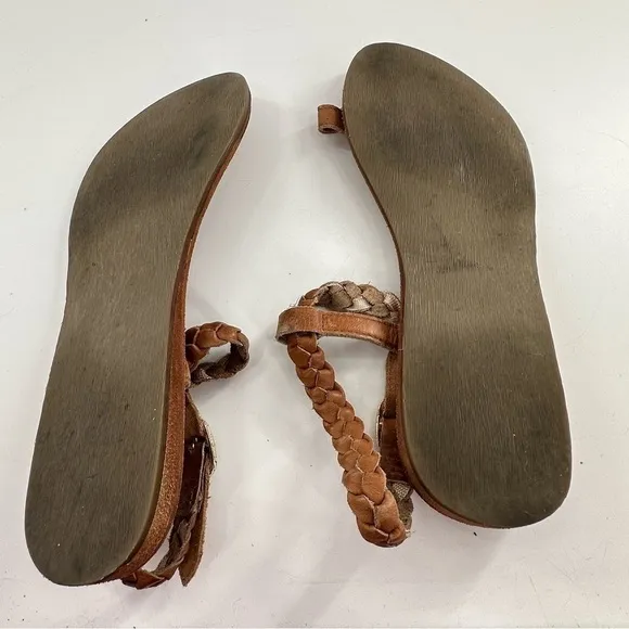Diba womens sandals size 9 brown leather braided toe ring festival boho bohemian
