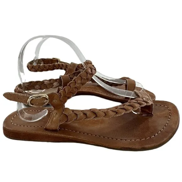 Diba womens sandals size 9 brown leather braided toe ring festival boho bohemian