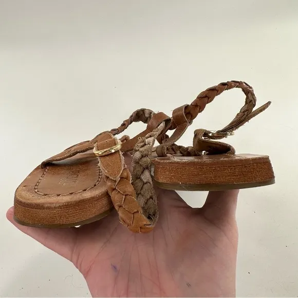 Diba womens sandals size 9 brown leather braided toe ring festival boho bohemian