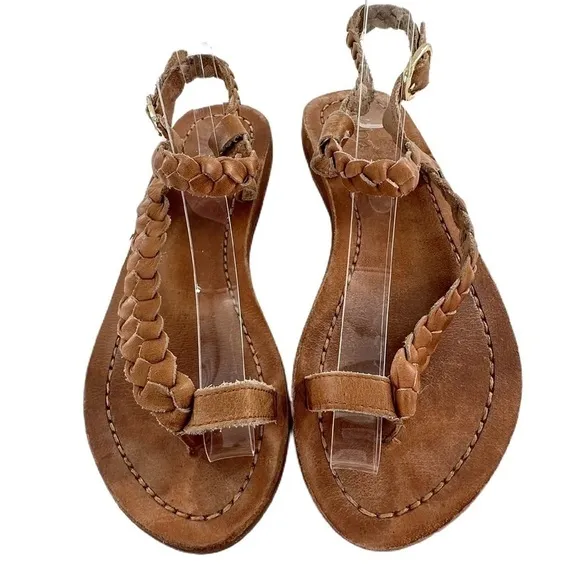 Diba womens sandals size 9 brown leather braided toe ring festival boho bohemian