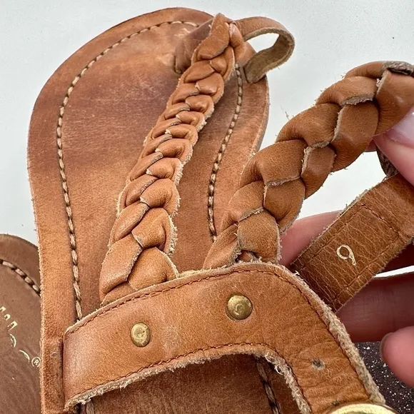 Diba womens sandals size 9 brown leather braided toe ring festival boho bohemian