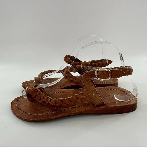 Diba womens sandals size 9 brown leather braided toe ring festival boho bohemian