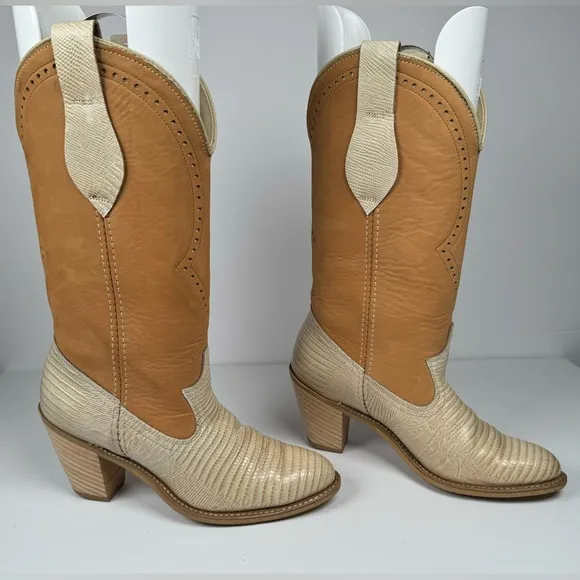 Dingo By Acme Suede Eoxtic Reptile Vintage Leather Boots Women’s Size 7M USA