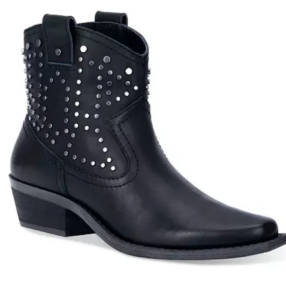DINGO Women's DUSTY Studded Black Leather Western Ankle Boots DI-150 Size 10M