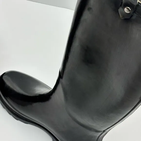 Dirty Laundry Rhane Black &amp; White Flower Chain Rubber Pull On Rain Boots Size 6