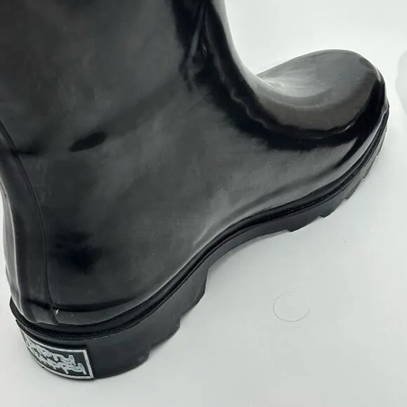 Dirty Laundry Rhane Black &amp; White Flower Chain Rubber Pull On Rain Boots Size 6