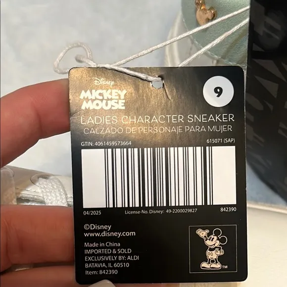 Disney White and Gold Sneakers Mickey Mouse NWT Size 9 Aldi