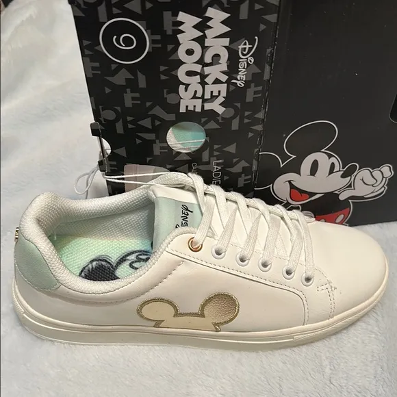 Disney White and Gold Sneakers Mickey Mouse NWT Size 9 Aldi