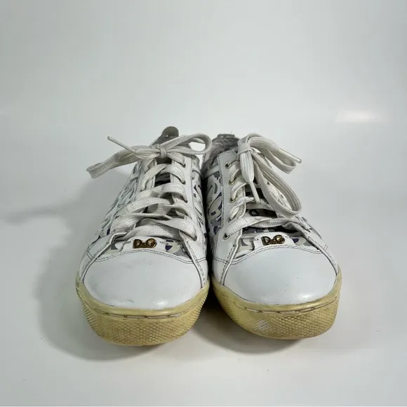 Dolce &amp; Gabbana Butterfly Purple D&amp;G Logo White Leather Low Top Sneakers 35.5