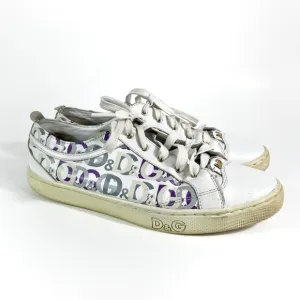 Dolce &amp; Gabbana Butterfly Purple D&amp;G Logo White Leather Low Top Sneakers 35.5