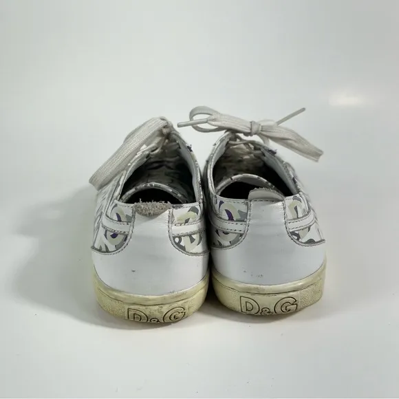 Dolce &amp; Gabbana Butterfly Purple D&amp;G Logo White Leather Low Top Sneakers 35.5