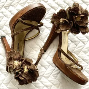 Dolce &amp; Gabbana vintage tweed flower platform sandals heels, 7