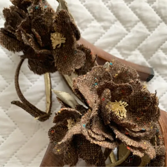 Dolce &amp; Gabbana vintage tweed flower platform sandals heels, 7