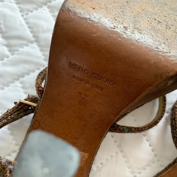 Dolce &amp; Gabbana vintage tweed flower platform sandals heels, 7