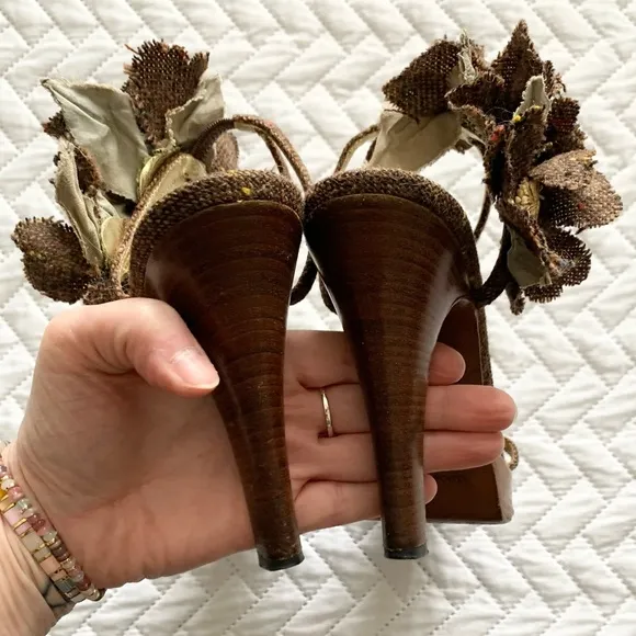 Dolce &amp; Gabbana vintage tweed flower platform sandals heels, 7