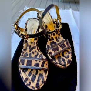 Dolce and Gabbana vintage linen  animal print platform sandals.