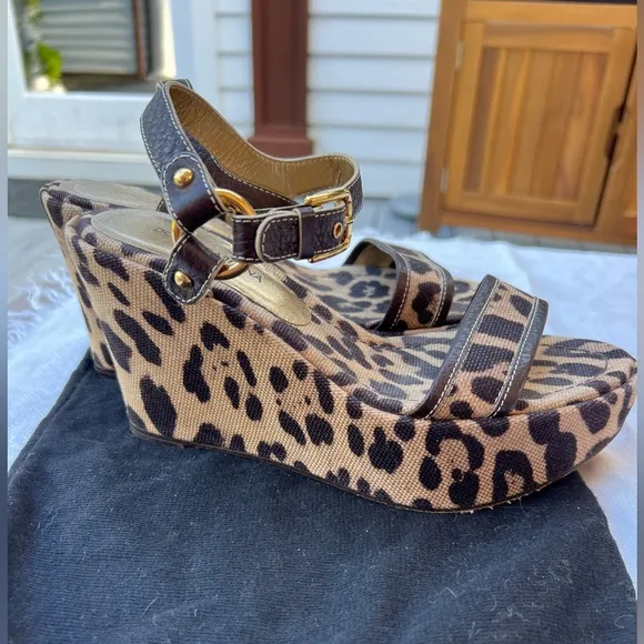 Dolce and Gabbana vintage linen  animal print platform sandals.