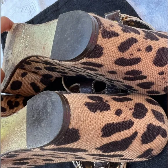 Dolce and Gabbana vintage linen  animal print platform sandals.