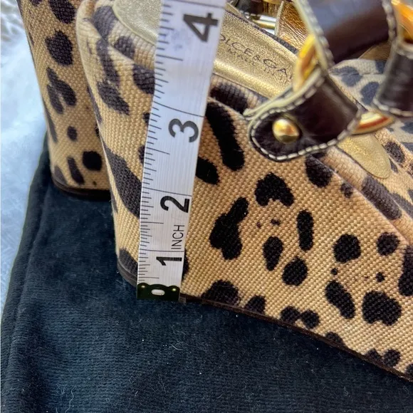 Dolce and Gabbana vintage linen  animal print platform sandals.