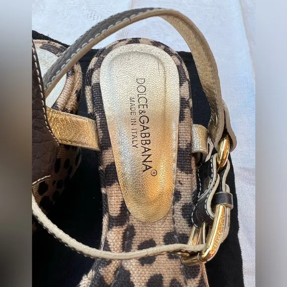 Dolce and Gabbana vintage linen  animal print platform sandals.
