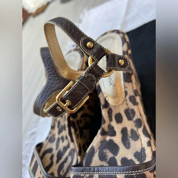 Dolce and Gabbana vintage linen  animal print platform sandals.
