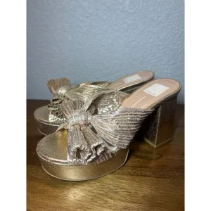 Dolce Vita BLARE Gold Platform Heels Bow Detail Slides Sandals Women's 7.5