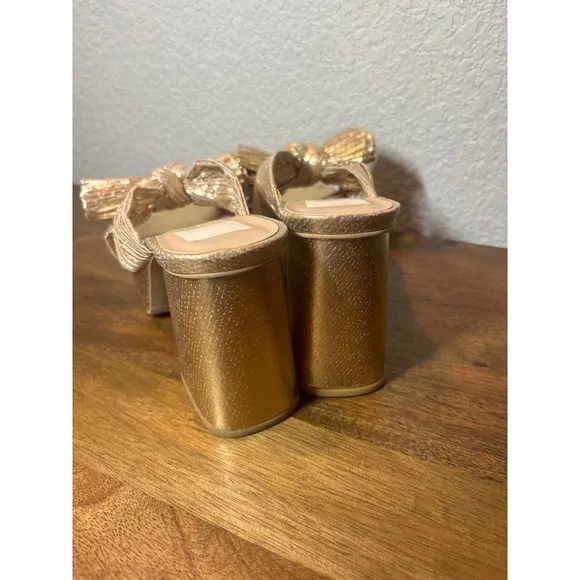 Dolce Vita BLARE Gold Platform Heels Bow Detail Slides Sandals Women's 7.5