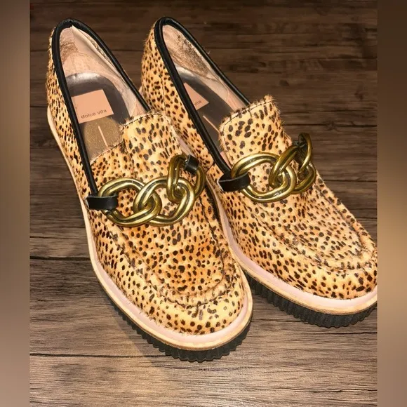 Dolce Vita Brenan Wedge Leopard Calf Hair Shoes Women's Size 7.5