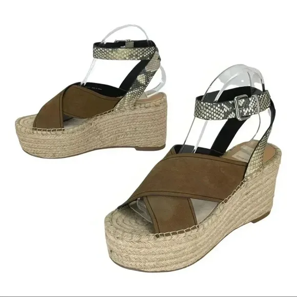 Dolce Vita Carsie Olive Nubuck Leather Espadrille Platform Womens Sandals