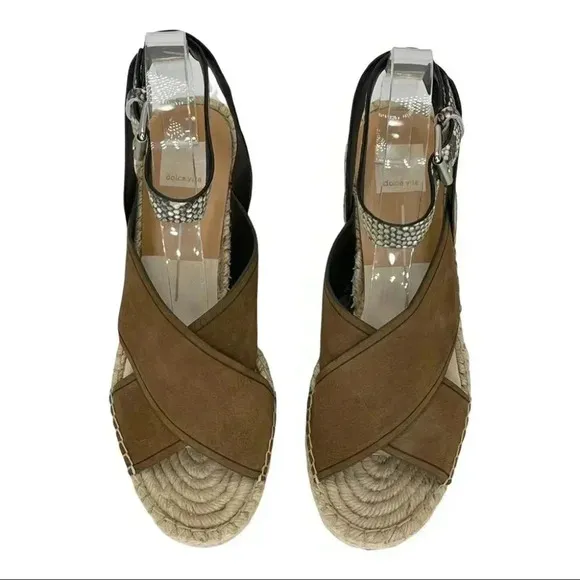 Dolce Vita Carsie Olive Nubuck Leather Espadrille Platform Womens Sandals