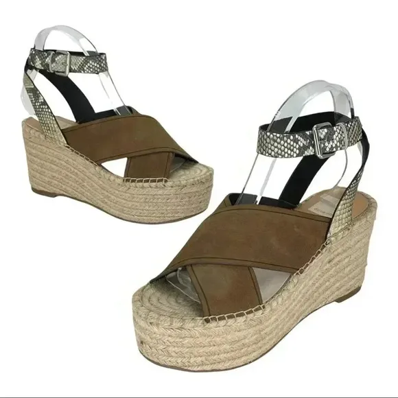 Dolce Vita Carsie Olive Nubuck Leather Espadrille Platform Womens Sandals