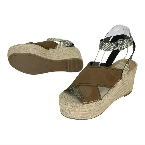 Dolce Vita Carsie Olive Nubuck Leather Espadrille Platform Womens Sandals