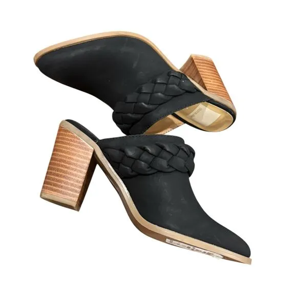 Dolce Vita Classic Serla Suede Pointed Toe High Heel Mules Black Size 6 NWT